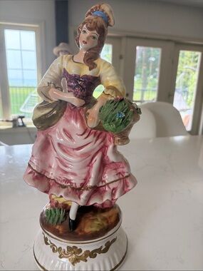 Porcelain Figurine with Pink Dress and Yellow Bodice MID CENTURY COLLECTIBLE